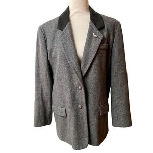 Avoca Pure Wool Gray Herringbone Boyfriend Blazer Medium Irish Heritage